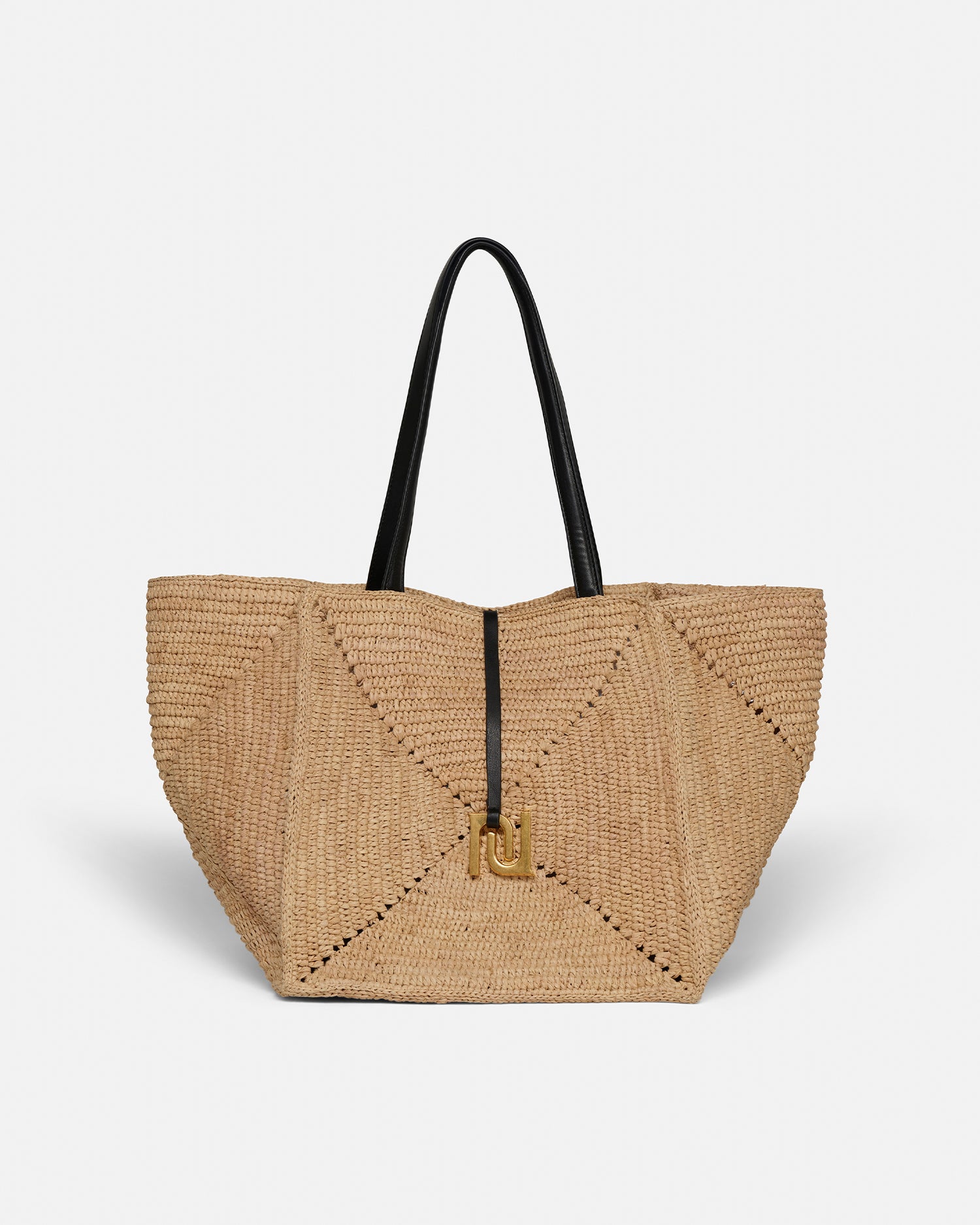 バッグ nest louvre parents Origami Tote - Raffia Charm Tote - Natural/Black – Nanushka