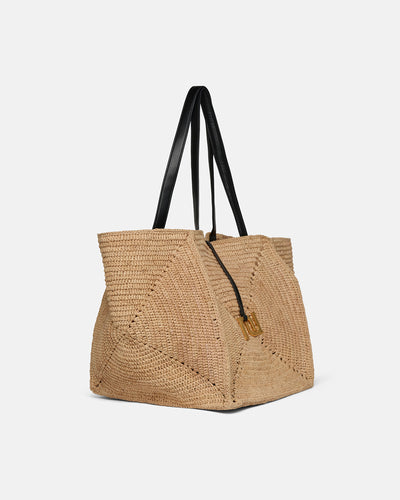 Origami Tote - Raffia Charm Tote - Natural/Black