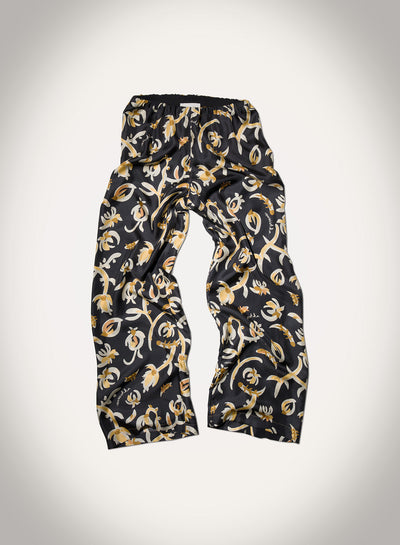 Brenda - Printed Silk Twill Pants - Black Floral