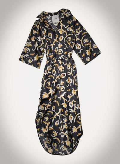 Damala - Printed Silk Twill Shirt Dress - Black Floral