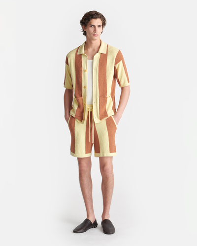 Jeff - Striped Terry Knit Shirt - Pale Yellow/Rust