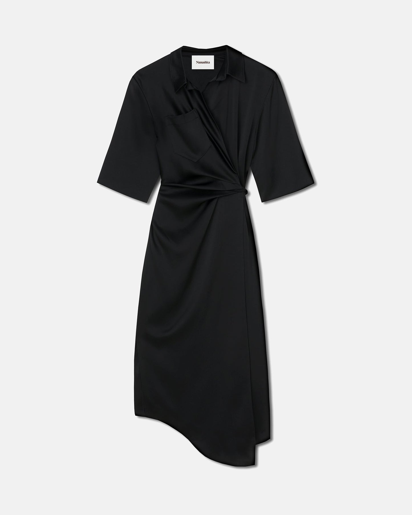 Lais - Draped Front Shirt Dress - Black