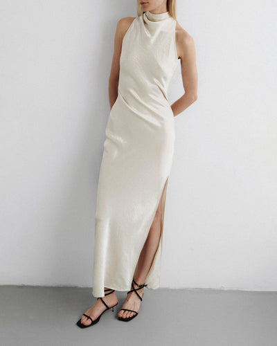 Peregrine - Cowl-Neck Washed Satin Midi Dress - Ecru