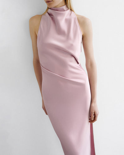 Peregrine - Cowl-Neck Satin Midi Dress - Dusty Pink