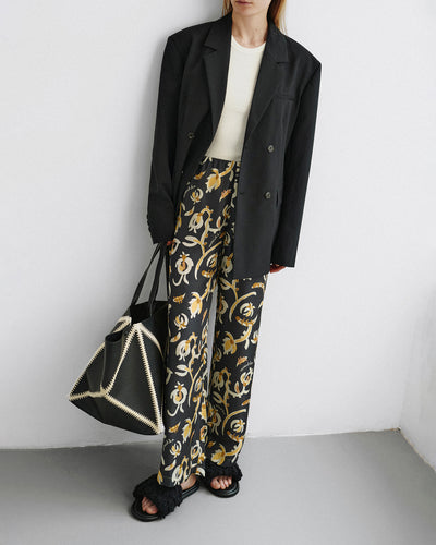 Brenda - Printed Silk Twill Pants - Black Floral
