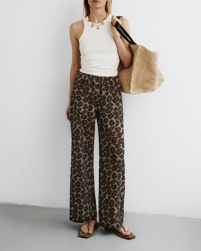 Brenda - Printed Cotton Voile Pants - Crayon Ocelot