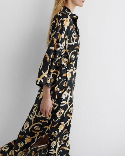 Damala - Printed Silk Twill Shirt Dress - Black Floral