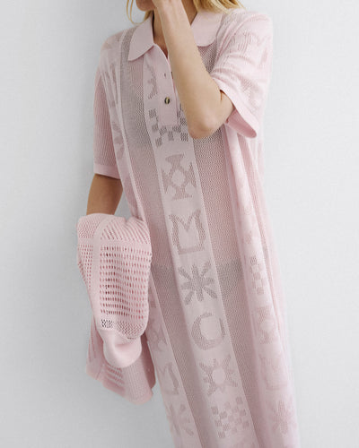 Parake - Paper Crochet Polo Neck Dress - Symbol Pink