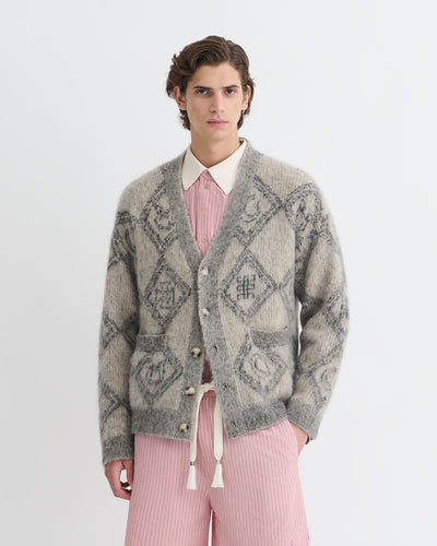 Henri - Brushed Alpaca Cardigan - Symbol Tile Oat