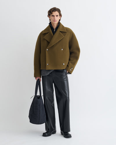 Hiroto - Cropped Felted Wool Peacoat - Wood