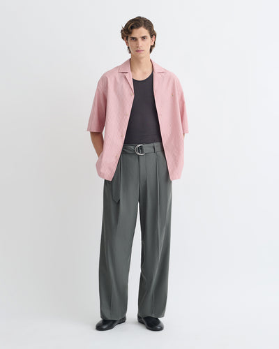 Colten - Belted Raw Silk Pants - Dark Grey