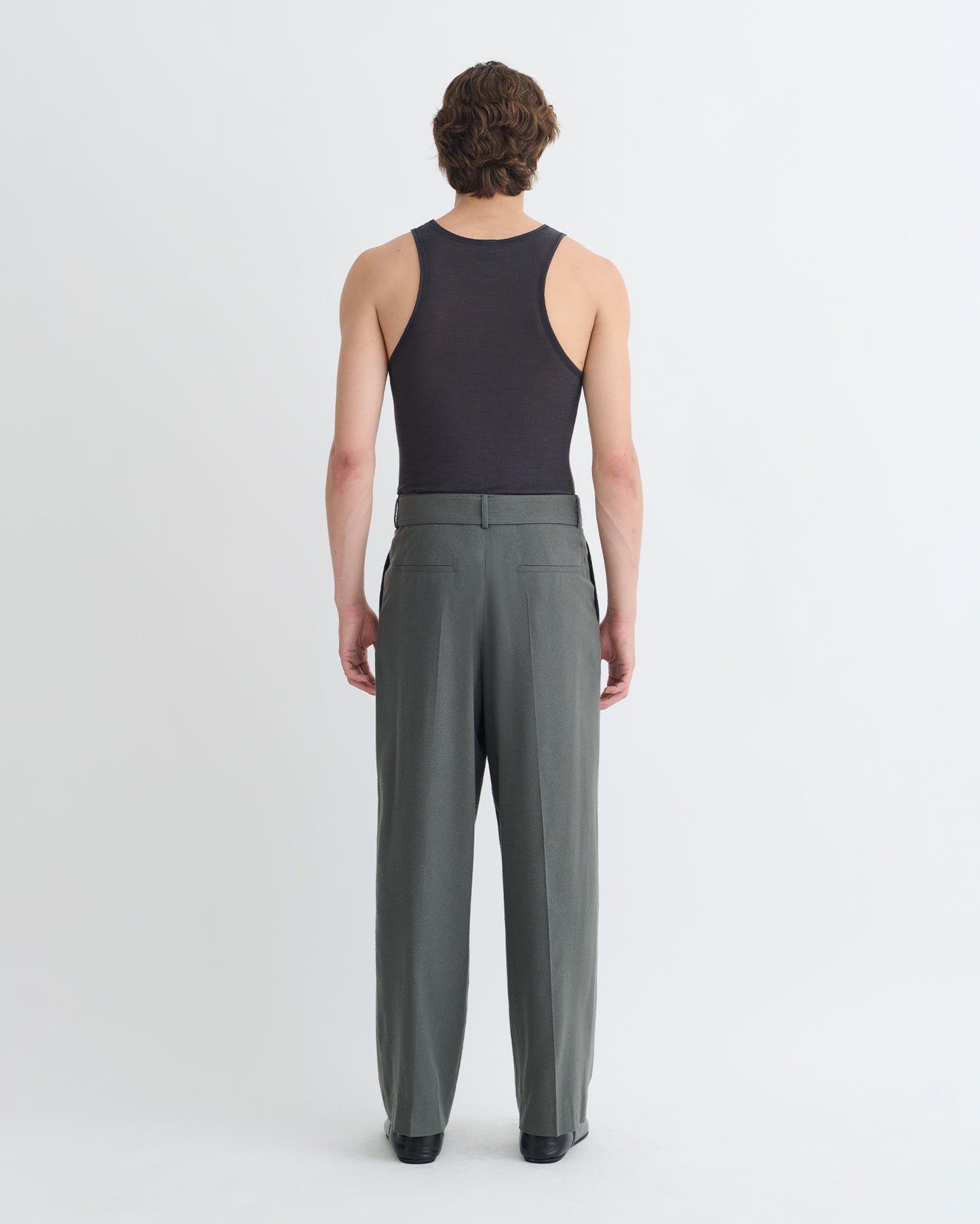 Colten - Belted Raw Silk Pants - Dark Grey