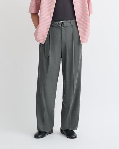Colten - Belted Raw Silk Pants - Dark Grey