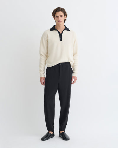 Gregor - Merino and Terry Polo Sweater - Vintage Creme/Black