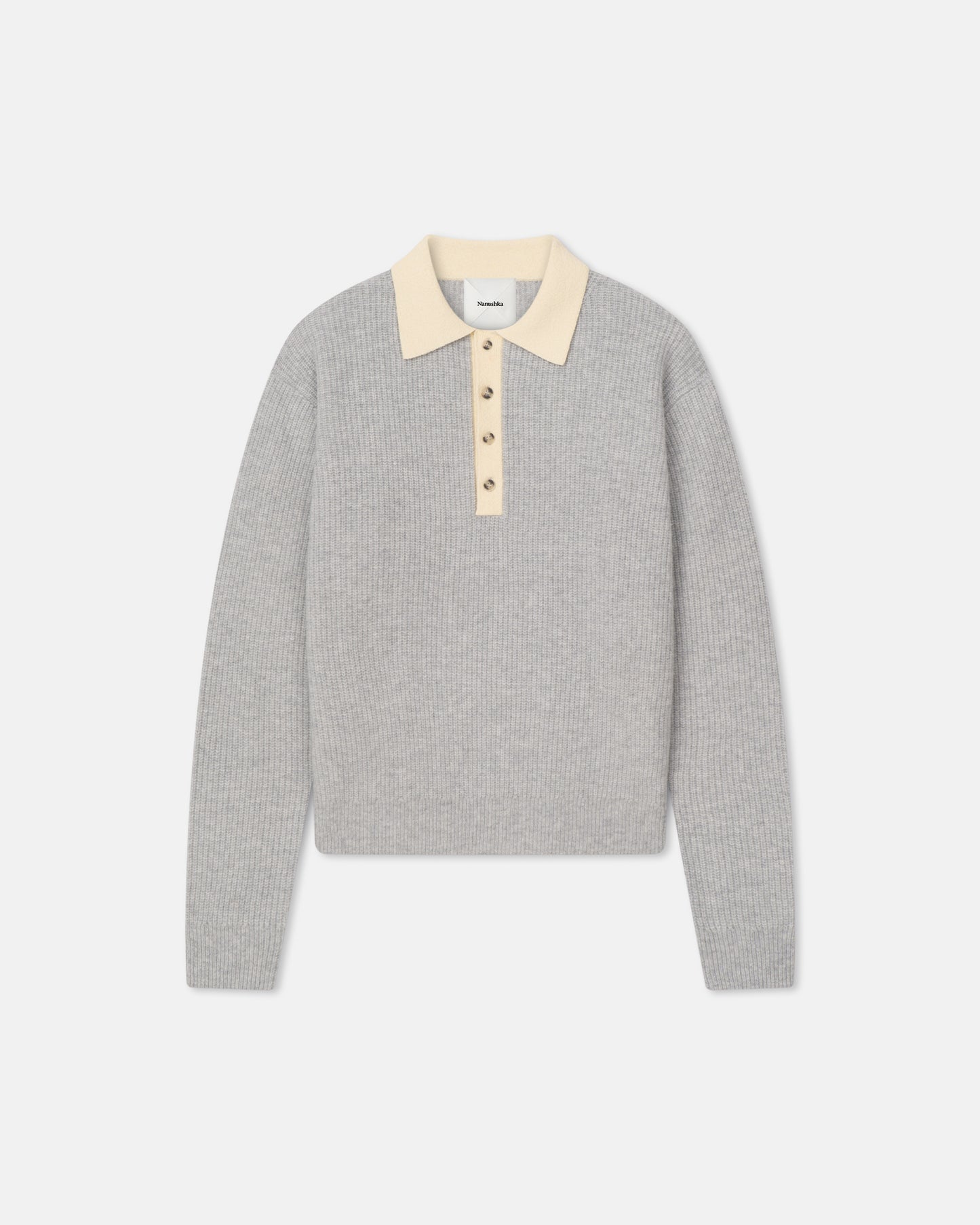 Gregor - Merino and Terry Polo Sweater - Light Grey/Creme