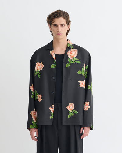 Jamar - Printed Silk Twill Shirt - Black/Roses