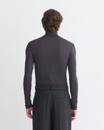 Tenoch - Melange Wool Jersey Turtleneck Top - Grey Melange