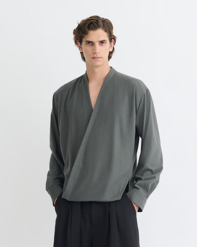 Yorick - Raw Silk Wrap Shirt - Dark Grey