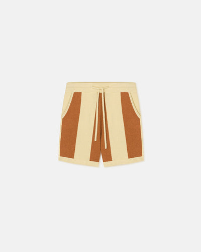 Brent - Striped Terry Knit Shorts - Pale Yellow/Rust