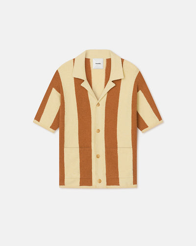 Jeff - Striped Terry Knit Shirt - Pale Yellow/Rust