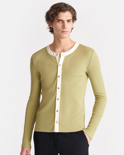 Borys - Ribbed Jersey Top - Olive Green