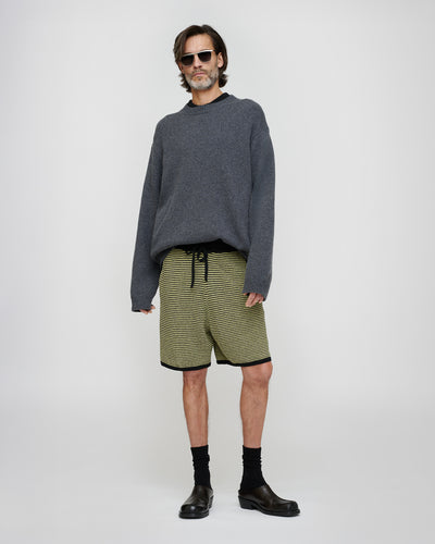 Doxxi - Cotton Linen Stripe Shorts - Acid Creme/Black