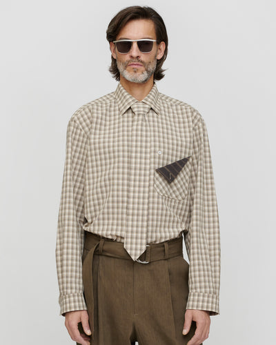 Saturnio - Checked Shirting Shirt - Creme/Grey