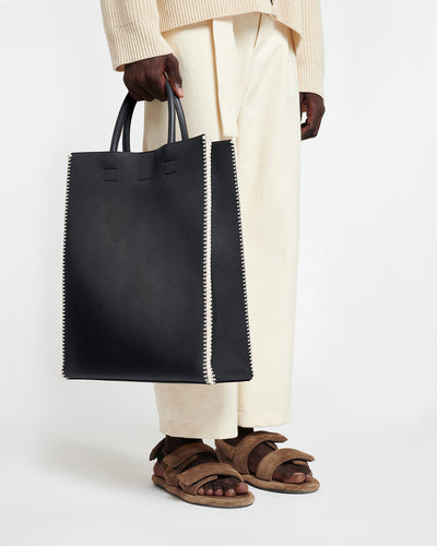 The Compass Tote - Crochet Tote Bag - Black/Creme