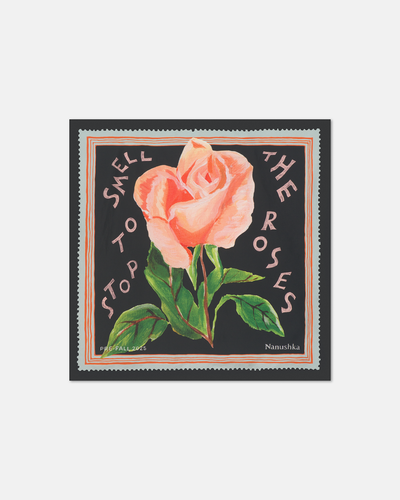 Shoul - Printed Silk Scarf - Black/Roses