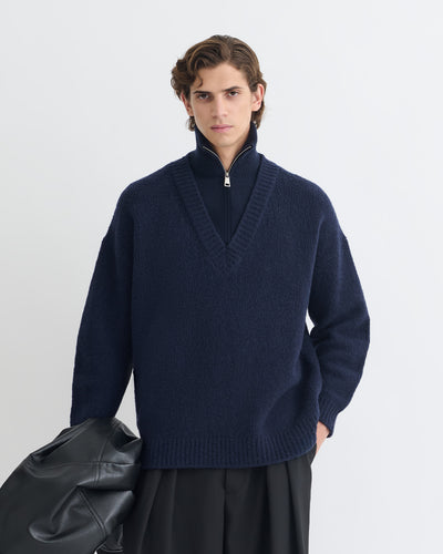Kylen - Contrast Brushed Merino Sweater - Navy