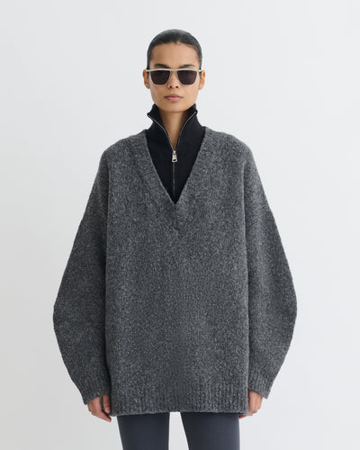 Kylen - Contrast Brushed Merino Sweater - Charcoal/Black