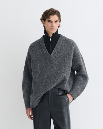 Kylen - Contrast Brushed Merino Sweater - Charcoal/Black