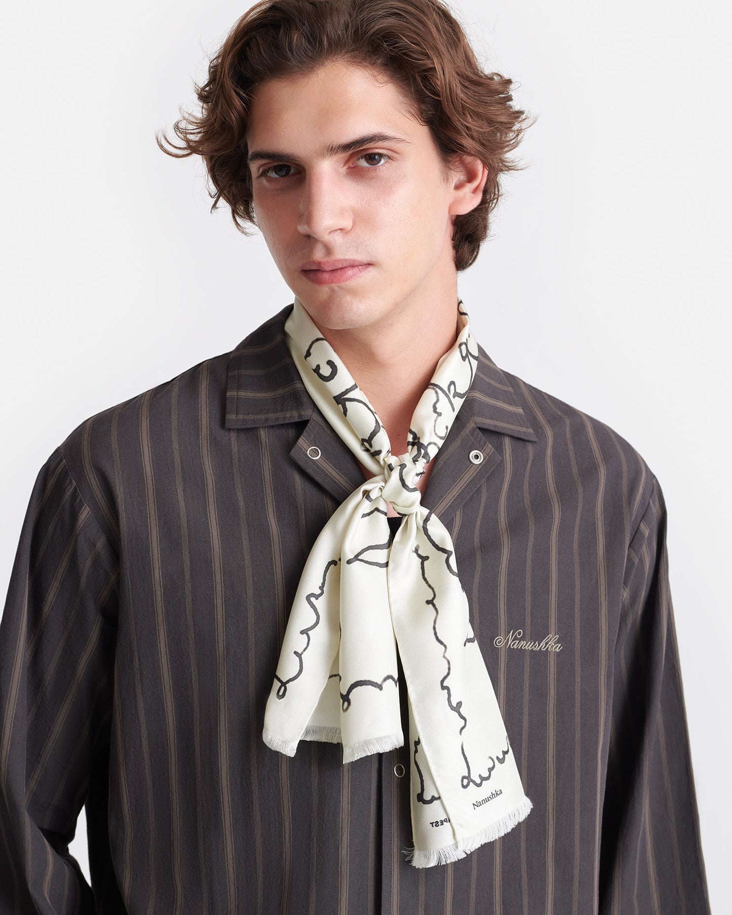 Mazu - Printed Silk Scarf - Cloud Creme