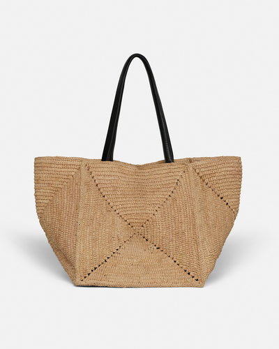 Origami Tote Large - Raffia Tote - Natural/Black