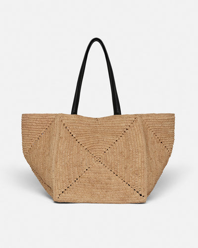Origami Tote Large - Raffia Tote - Natural/Black