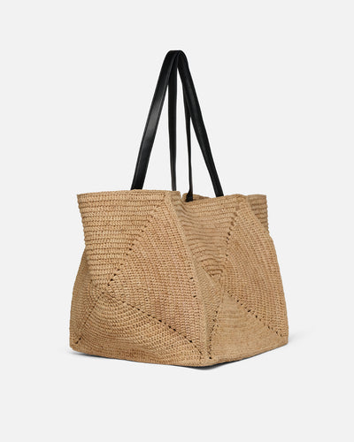 Origami Tote Large - Raffia Tote - Natural/Black