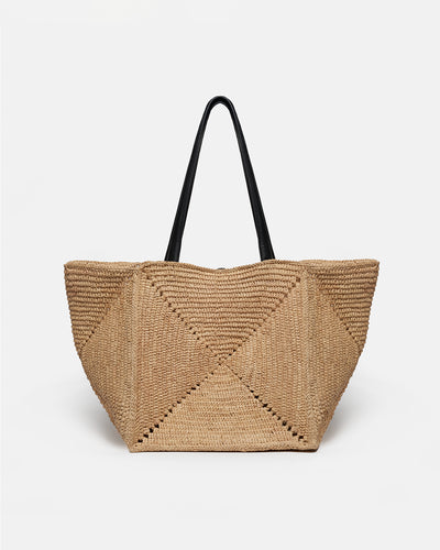 Origami Tote - Raffia Tote - Natural/Black