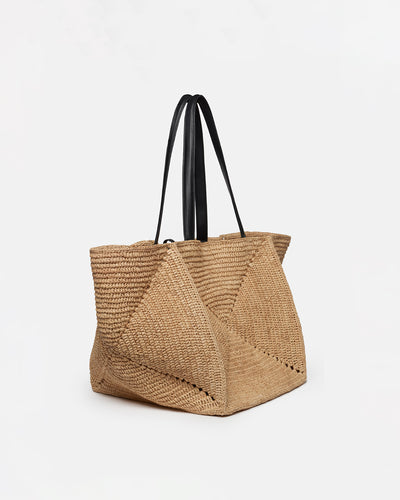 Origami Tote - Raffia Tote - Natural/Black