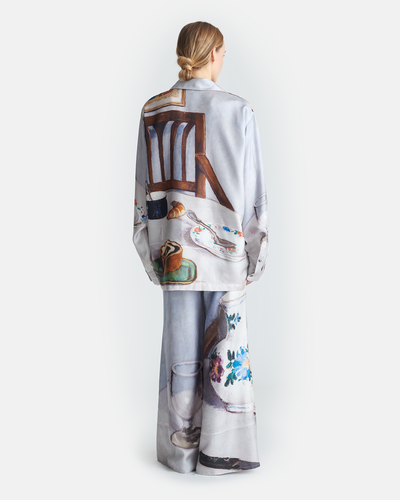 Milon - Printed Flared Silk Twill Pants - Poppyseed Cake