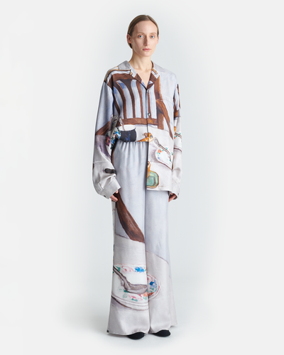 Milon - Printed Flared Silk Twill Pants - Poppyseed Cake