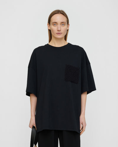Wren Origami - Cotton Jersey/Crochet Pocket - Black