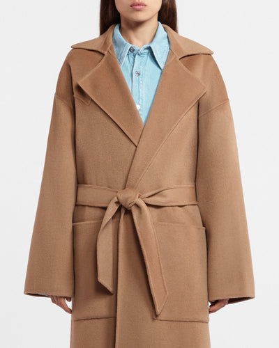 Alamo - Wool Silk Blend Robe Coat - Camel