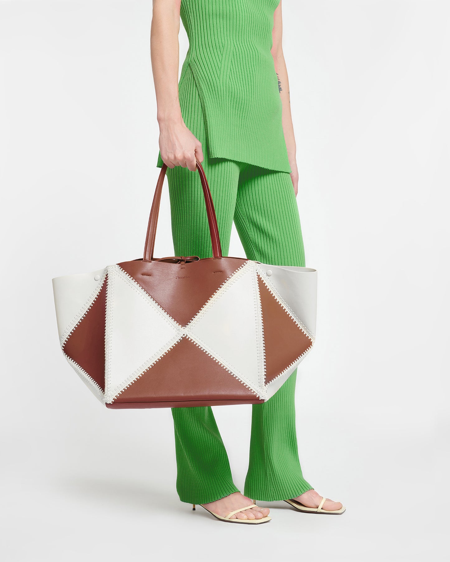 The Origami Tote Large - Alt-Nappa Crochet Large Tote - Tan Leather