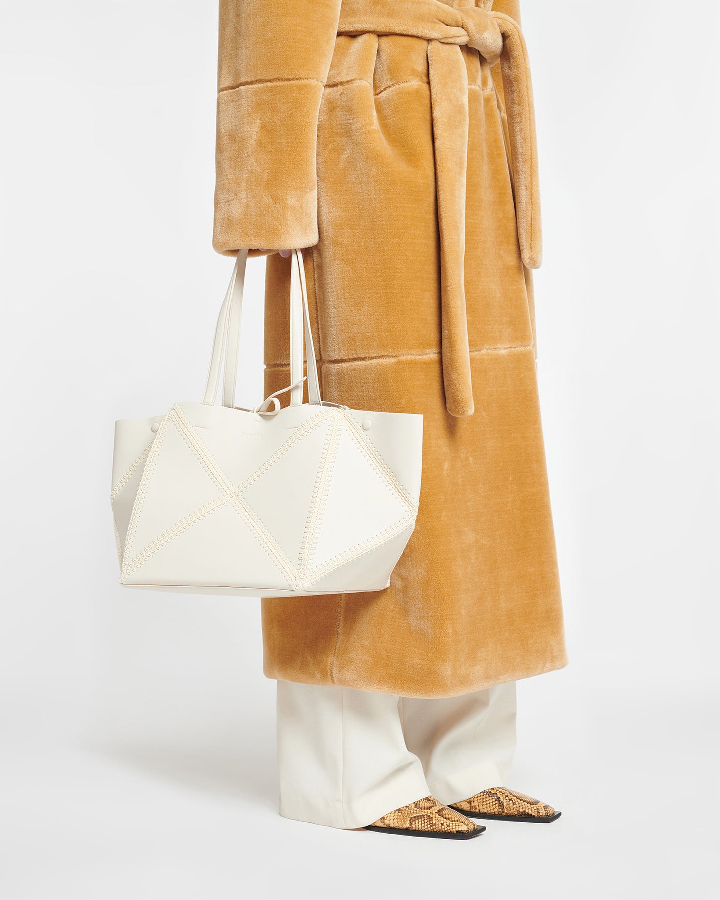 Origami Tote - Alt-Nappa Crochet Tote - Off White/Crème