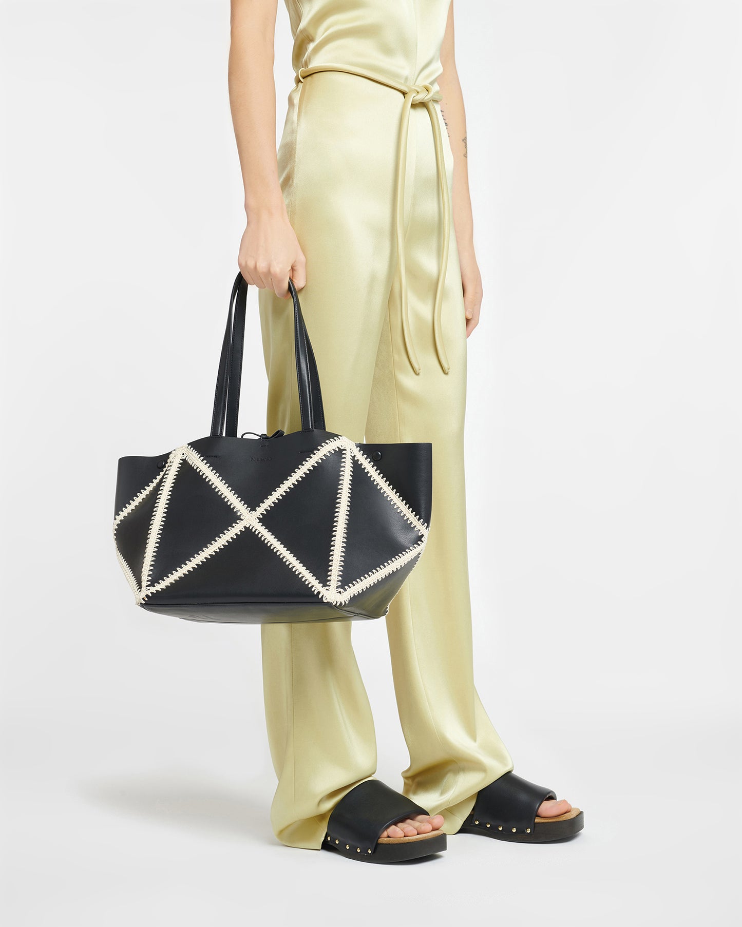 Origami Tote - Alt-Nappa Crochet Tote - Black/Crème