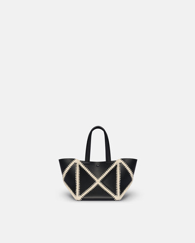 Origami Tote Mini - Alt-Nappa Crochet Tote - Black/Crème