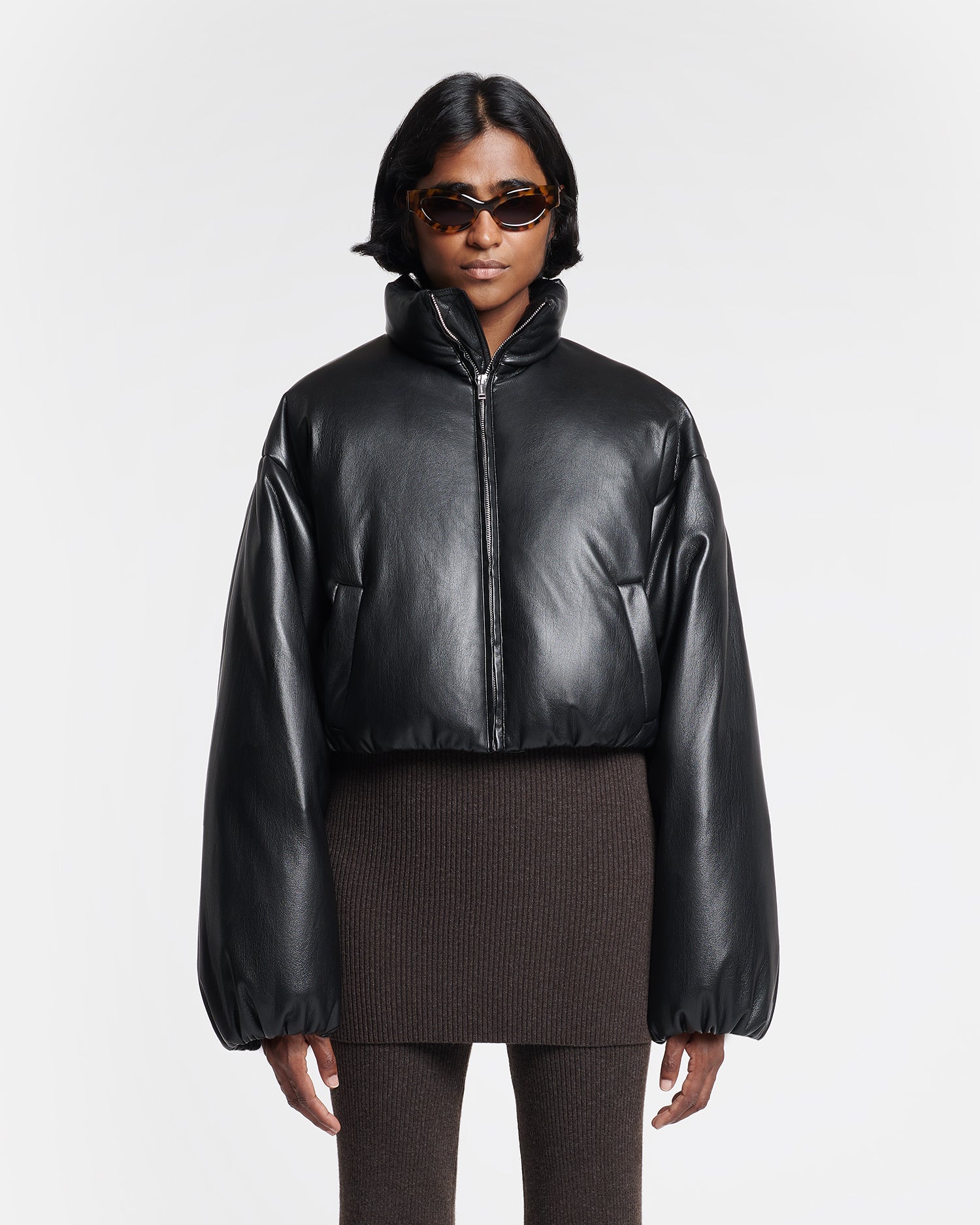 Lilima Cropped Okobor™ Alt-Leather Puffer Jacket Black – Nanushka
