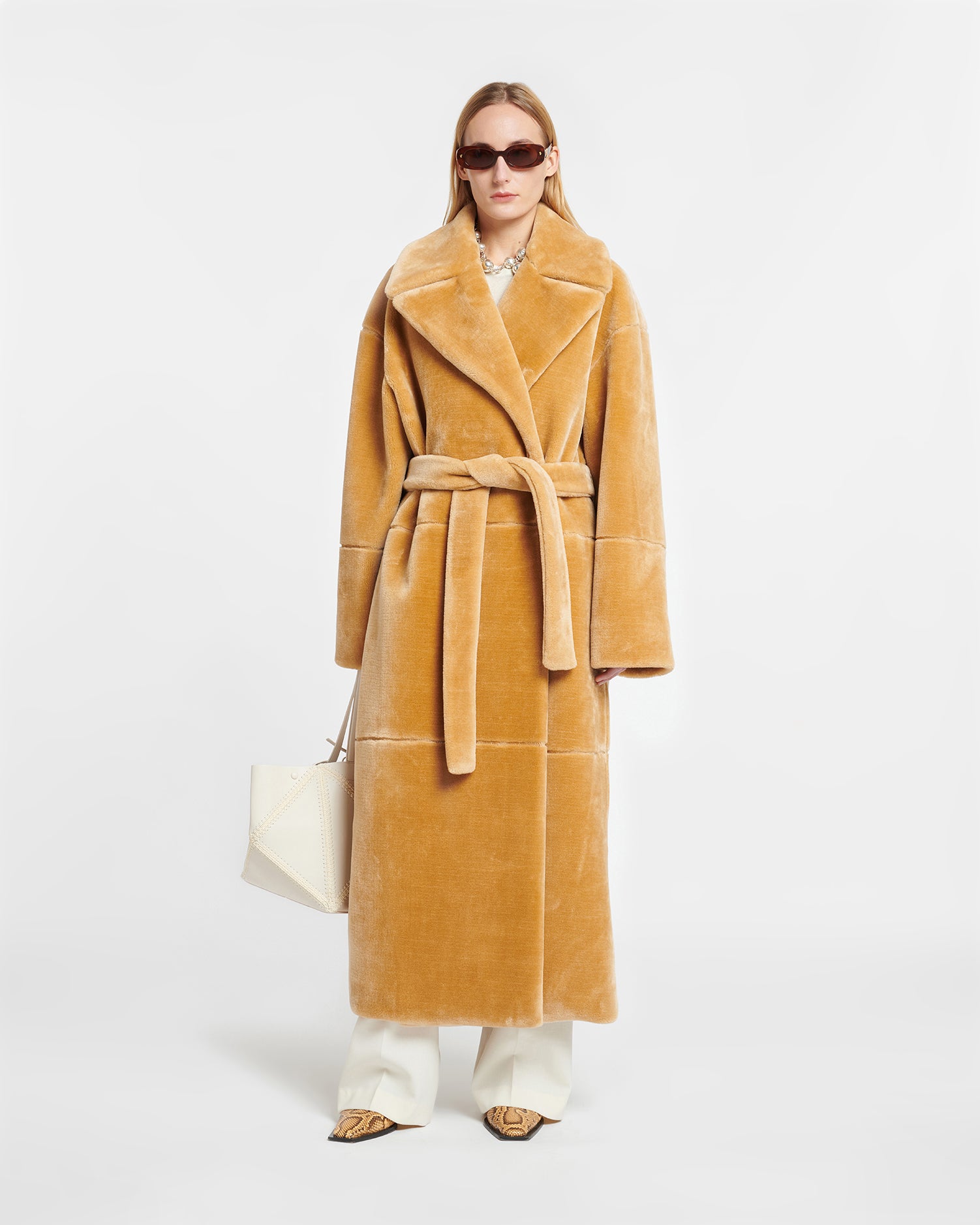 Carian Faux Fur Trench Coat Biscuit – Nanushka