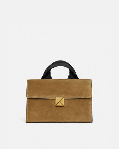 The SANDI Lock - Top Handle Bag - Brown Suede