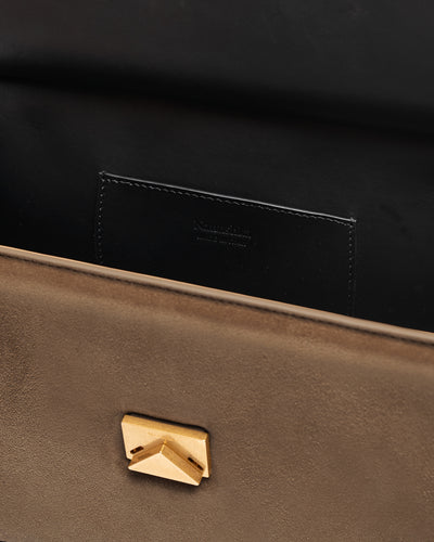 The SANDI Lock - Top Handle Bag - Brown Suede